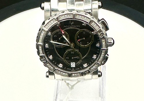 ACCUTRON Men's Watch 26E015 w/ 10 White Diamonds on Hr + 48 Diamonds on Bezel - 第 1/9 張圖片