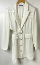 Shein Women White Blazer Dress Gold Button Long Sleeve Tuxedo Style Size M