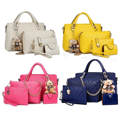 4Pcs Set of Women's PU Shoulder Handbags Lady Messenger Tote Bags Satchels Purse