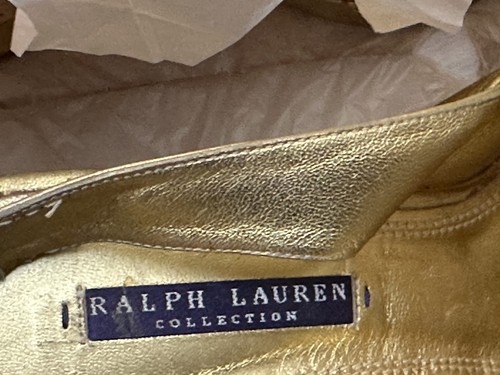 Ralph Lauren Collection, Gold Metallic and Cork Wedge, Slingback Shoes - Picture 6 of 6