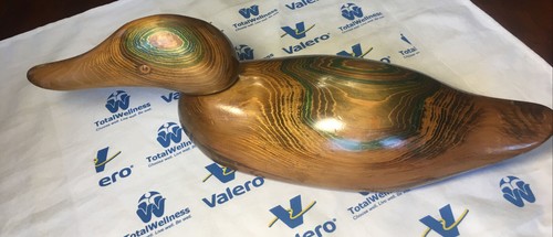 Testa girevole vintage a grandezza naturale intagliata a mano legno anatra vetro occhi firmata 16” rara - Foto 3 di 12