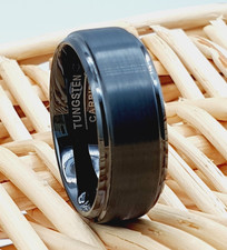 Men's Black Tungsten Wedding Ring, Personalized Engraved Band, 8mm Brushed Ring