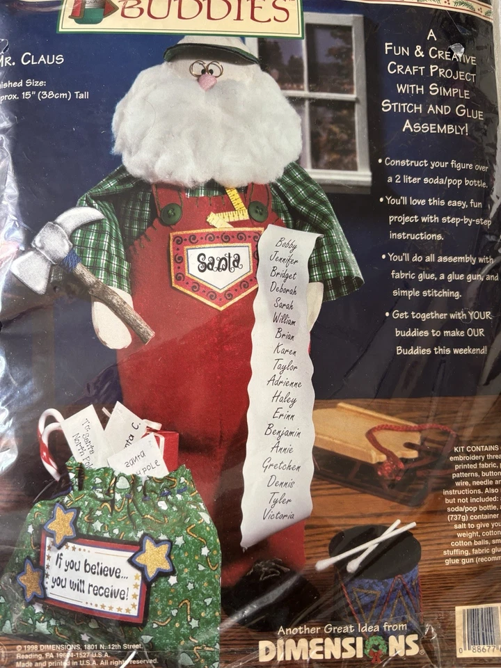 Dimensions Bottle Buddies Felt Craft Kit 62157 Mr Claus Santa 1998 Vintage - Image 2 of 4