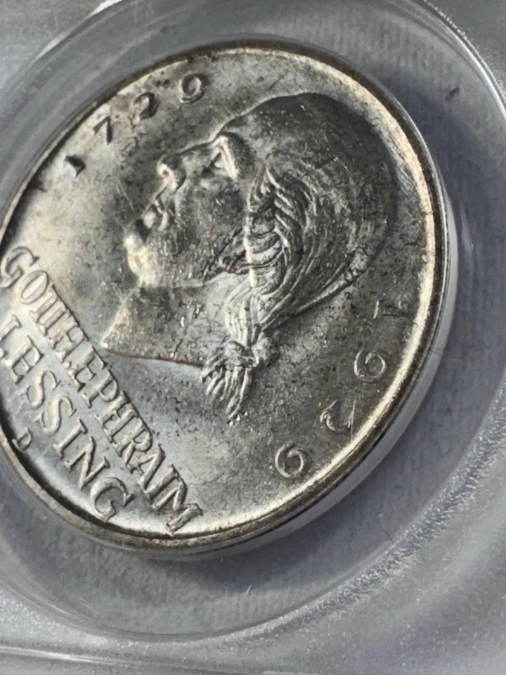 1929-D Germany 5 Marks Gotthold Lessing Graded MS 62 by ANACS Low Mintage - Image 4 of 4