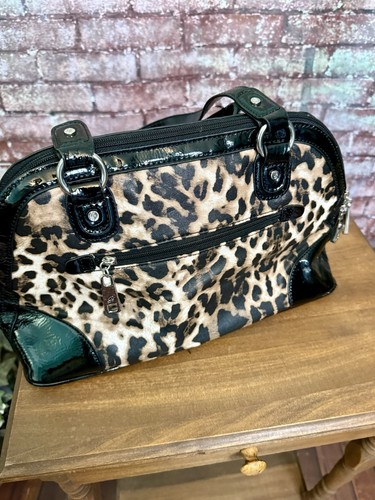 Grace Adele Leopard Print Satchel/Top Handle Bag Zip Top Pockets Detach Strap - Picture 3 of 6