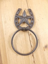 Image of Western Star & Horseshoe Cast Iron Towel Ring Rustic Country Bathroom Accent