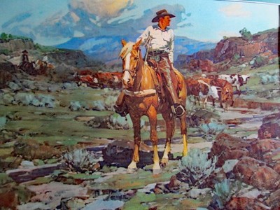 Spring Roundup by Frank Tenney Johnson Vintage 1938 15 1/2x19  1/2 Print signed