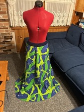 Vintage 1960s Quilted Maxi Skirt Vibrant Blue Green Pattern