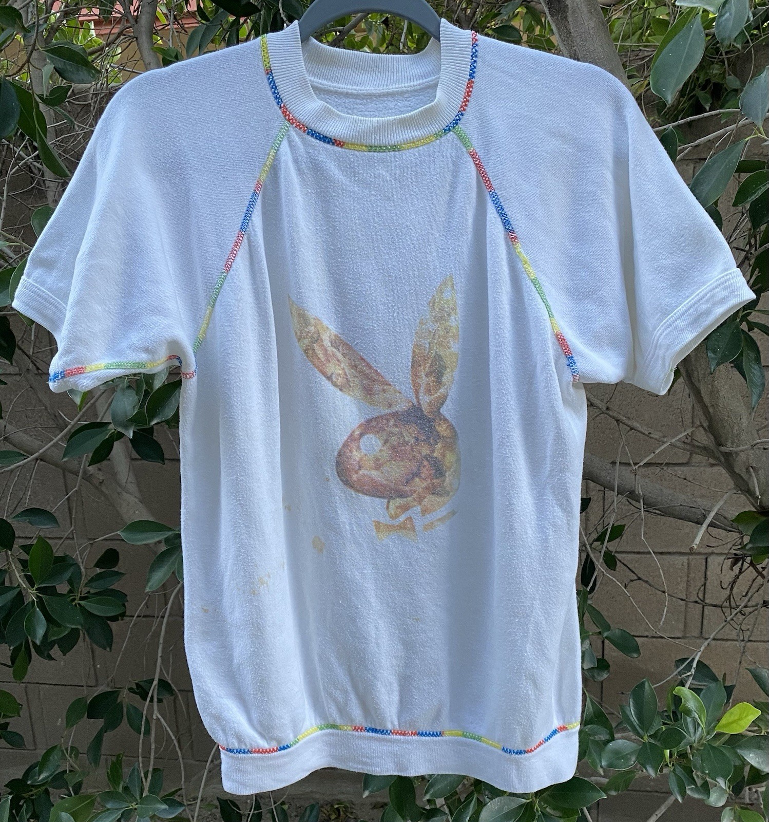 Vintage Short Sleeve Raglan Sweatshirt Bunny Rabbit Collage Graphic Worn image 7