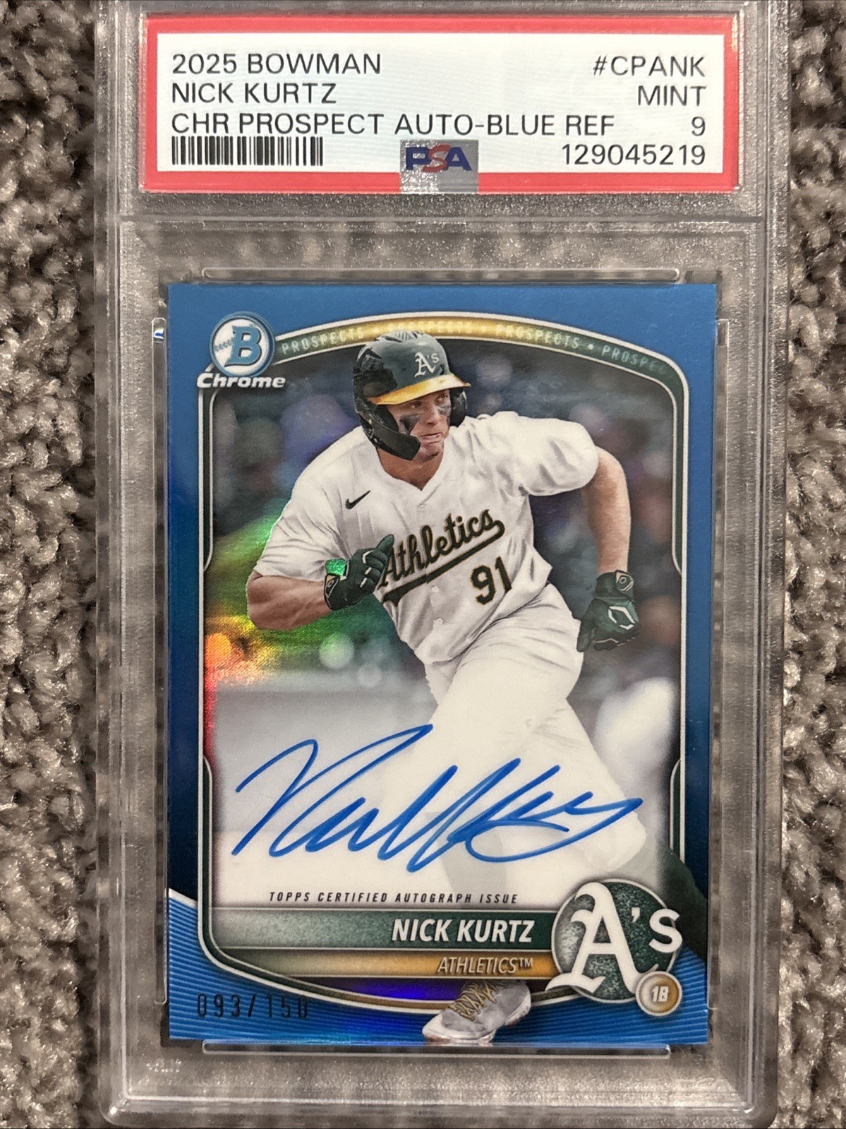 2025 Bowman Chrome Prospects Nick Kurtz Auto /150 Blue Refractor #CPA-NK PSA 9