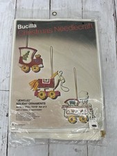 Vintage Bucilla Felt Christmas Ornament Kit 1879 Train Rocking Horse Jeweled NOS