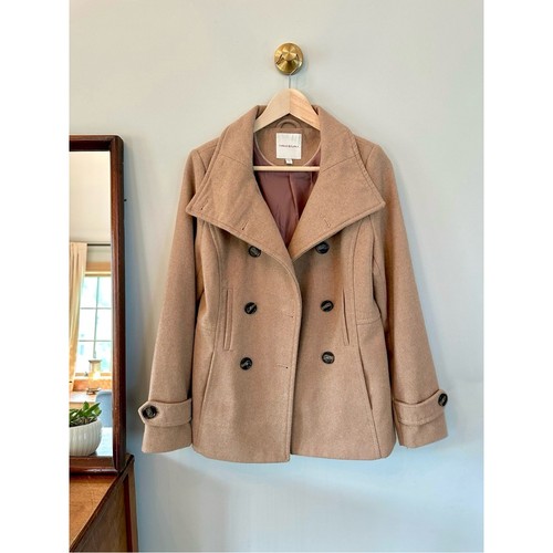Thread & Supply Wool Blend Peacoat Jacket Small Camel Taupe Double Breasted