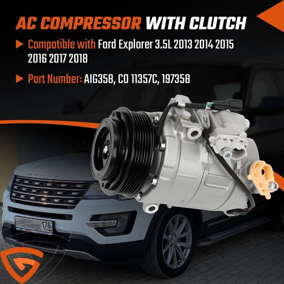Compresor de aire acondicionado para Ford Explorer Lincoln MKS MKT MKZ 2013-2018 3,5 L 3,7 L 197358 Foto 3 de 4