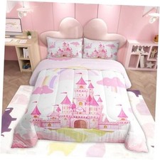 Kids Pink Castle Comforter Set Boys Princess Rainbow Full Lavender Blush