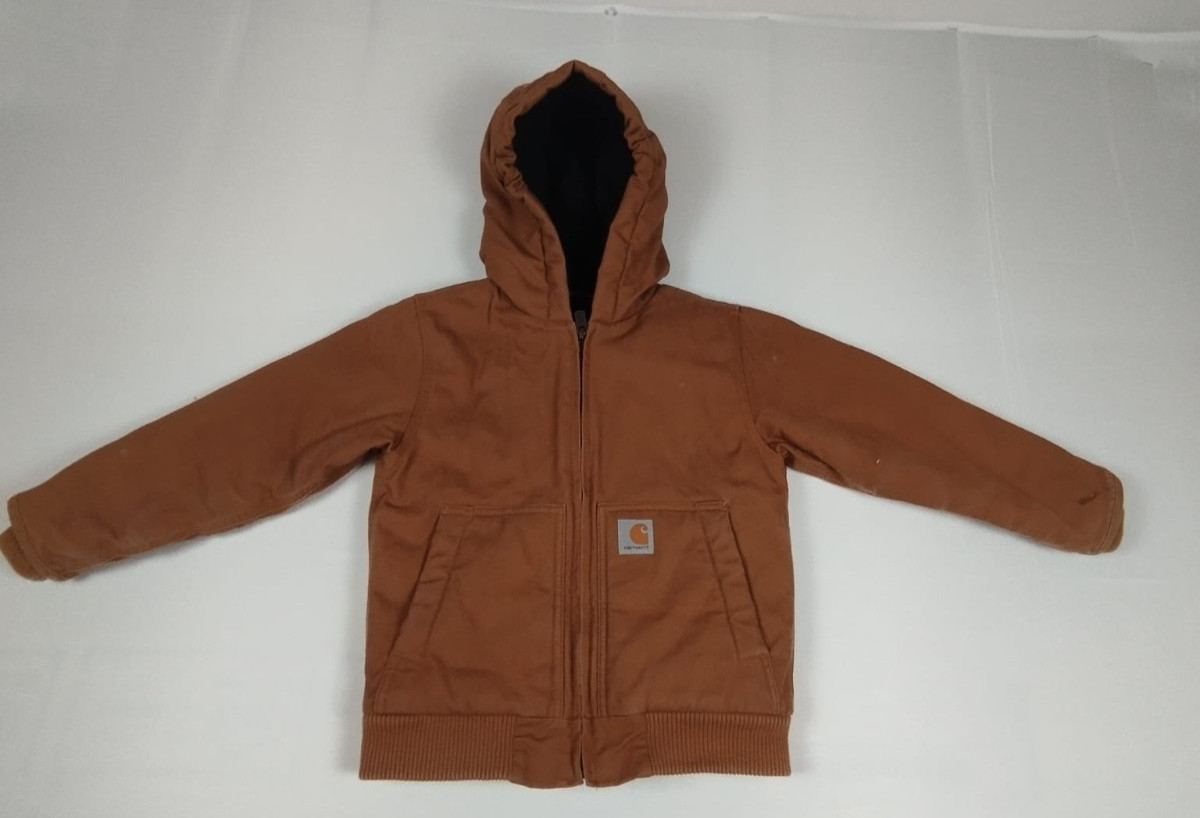 Carhartt Kids XS Brown Duck Canvas Insulated Hooded Active Jacket Quilt Lined