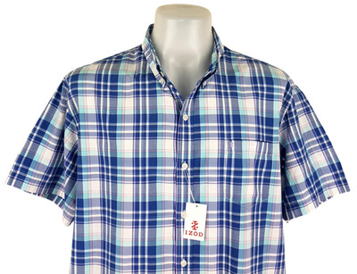 IZOD Herren blau kariert S/S ABEND SOMMER HEMD - 2XL - Brustumfang 56'' - UVP 59 £