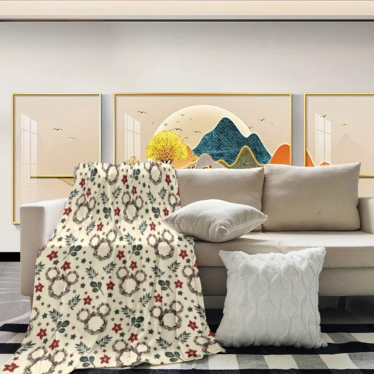 Mickey Mouse Christmas Wreath Flannel Blanket | Holiday Decoration, Festive Gift