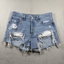 Levi's 501 Cut Off Jean Shorts Button Fly Womens Size 29 Wash Distressed 1142