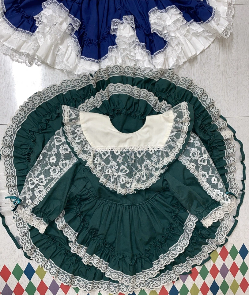 Винтажный лот 2 полный круг вечеринки платья 4T оборки кружева прерии крышка Dollys Lilo TLC - Изображение 4 из 4