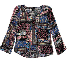 VTG 90s Y2K Peasant Blouse Bell Sleeve Patchwork Floral Boho Cottagecore M