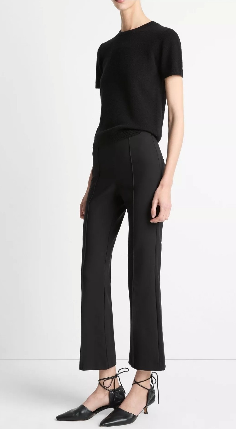 Vince. Women's Mid-Rise Pintuck Crop Flare Pant Black Size 2