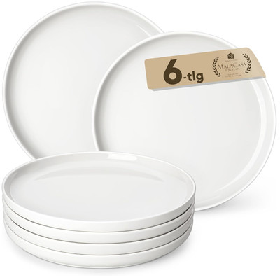 MALACASA LUNA Dessertteller Set 6 Stück 21 cm Porzellan Weiß