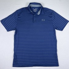Under Armour The Playoff Polo Golf Shirt Mens Medium Blue Striped Loose Stretch