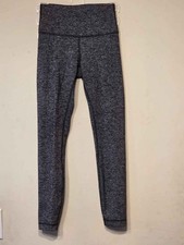 Lululemon Wunder Under High Rise Heathered Black Gray Knit Leggings Size 4