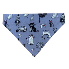 Handmade Cotton Cat Dog Bandana Over the Collar 3 Sizes Grey Multi Cute Cats
