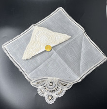 2 Vintage Belgian Lace Handkerchief 9" Square New Old Stock