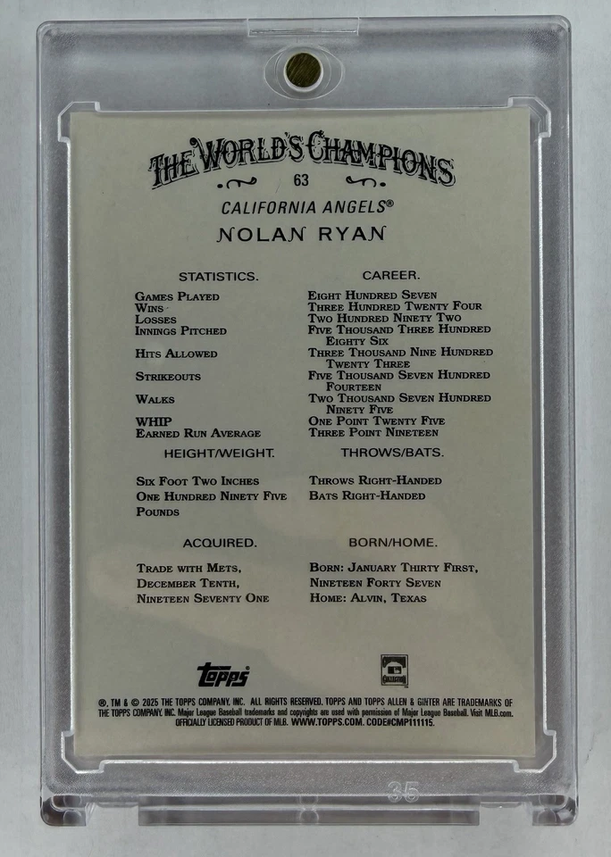 Allen&Ginter Nolan Ryan 2025 lámina naranja 24/25 #63 Foto 2 de 2