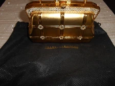 Valerie Stevens handle gold metal embellished evening bag/ removable strap