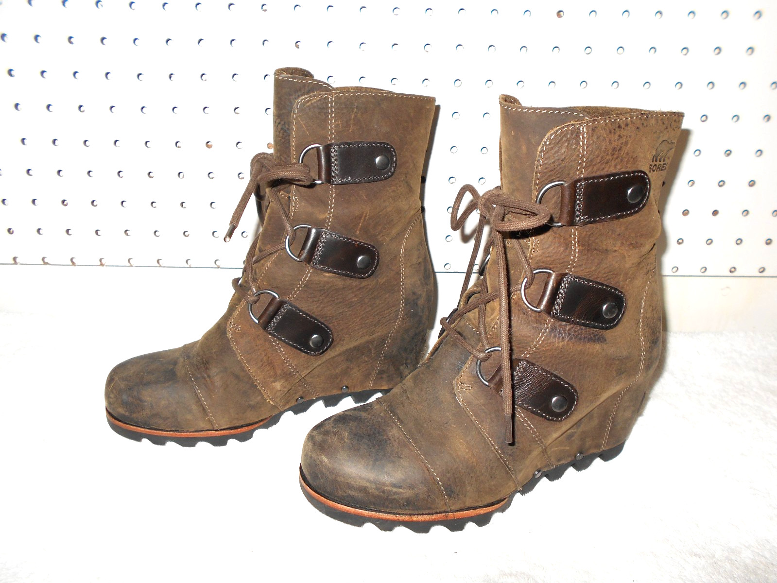 Sorel Joan Of Arctic Womens Usa 6.5 Brown Leather Wedge Boots