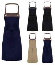 Premier Espresso Easy Care Polycotton Bib Apron - Faux Leather Trim and Neckband