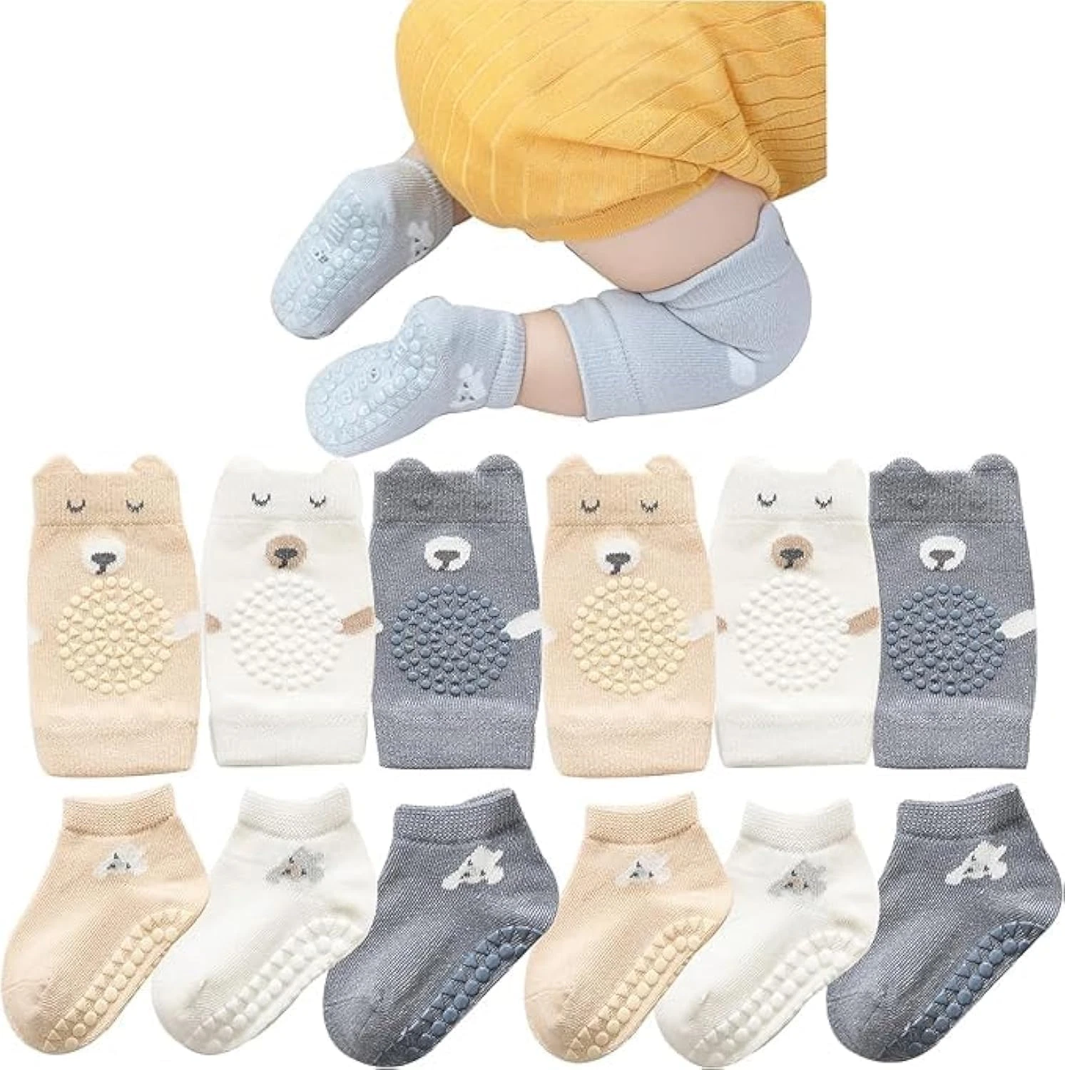 Unisex Baby Crawling Anti-Slip Knee Pads and Socks,Save Baby Knee and Ankle,Baby
