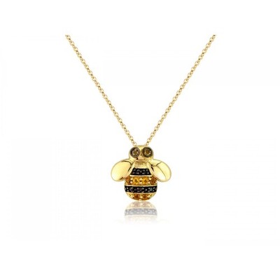 Anhänger & Halskette 9 kt Gold schwarzer Diamant & Citrin Biene