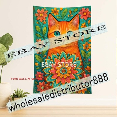 Tapestry Rainbow Folk Floral Cat modern cats fabric wall hangings 39X59 in