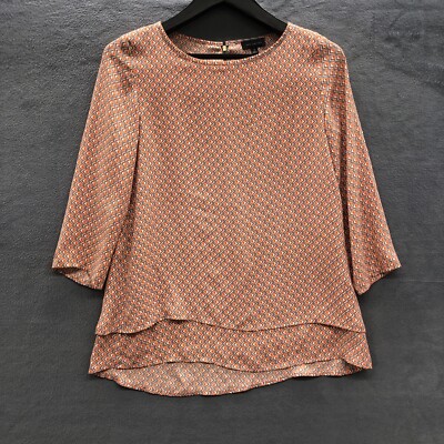 The Limited Women s Blouse Size XS Loose Fit Layered Orange Geometric Square 