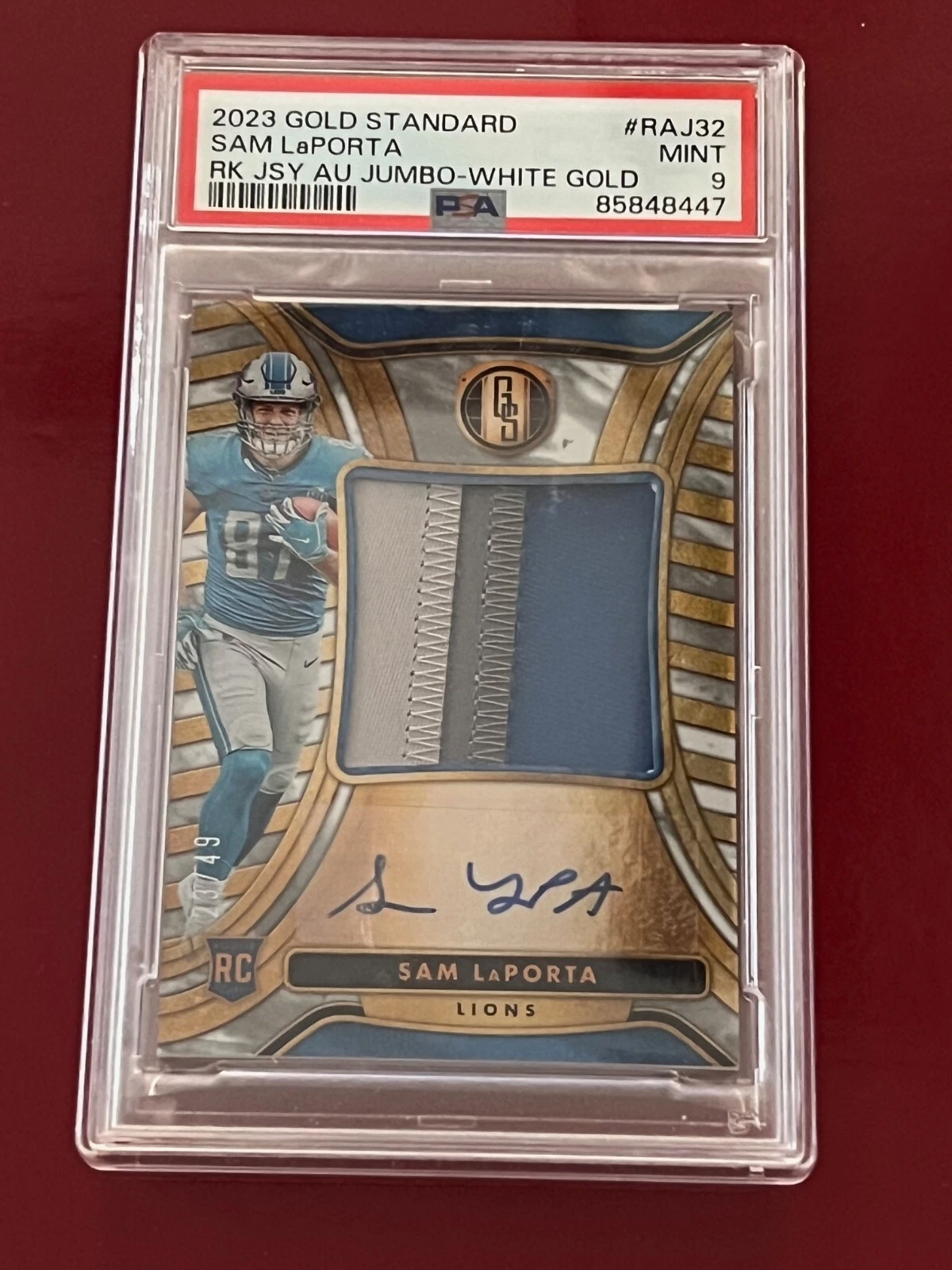 Sam LaPorta Panini Gold Standard Rookie Jersey Autographs Jumbo #RAJ32 White Gold