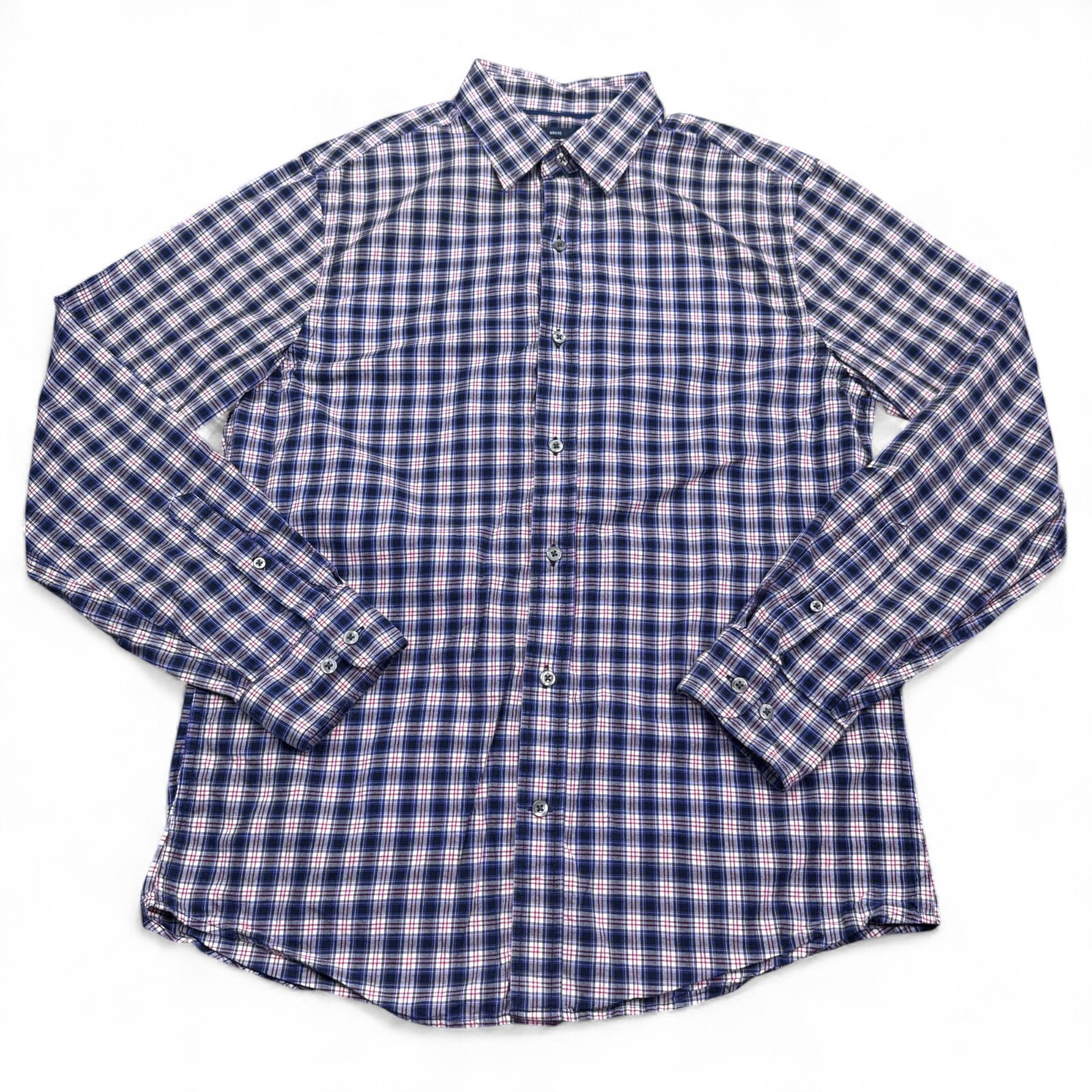 GAP Slim Fit Button Up Shirt Mens Size Large Red Blue Check Plaid Long Sleeve