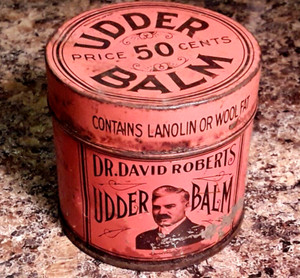 Antique DR DAVID ROBERTS UDDER BALM VETERINARY MEDICINE 8 oz Waukesha WIS