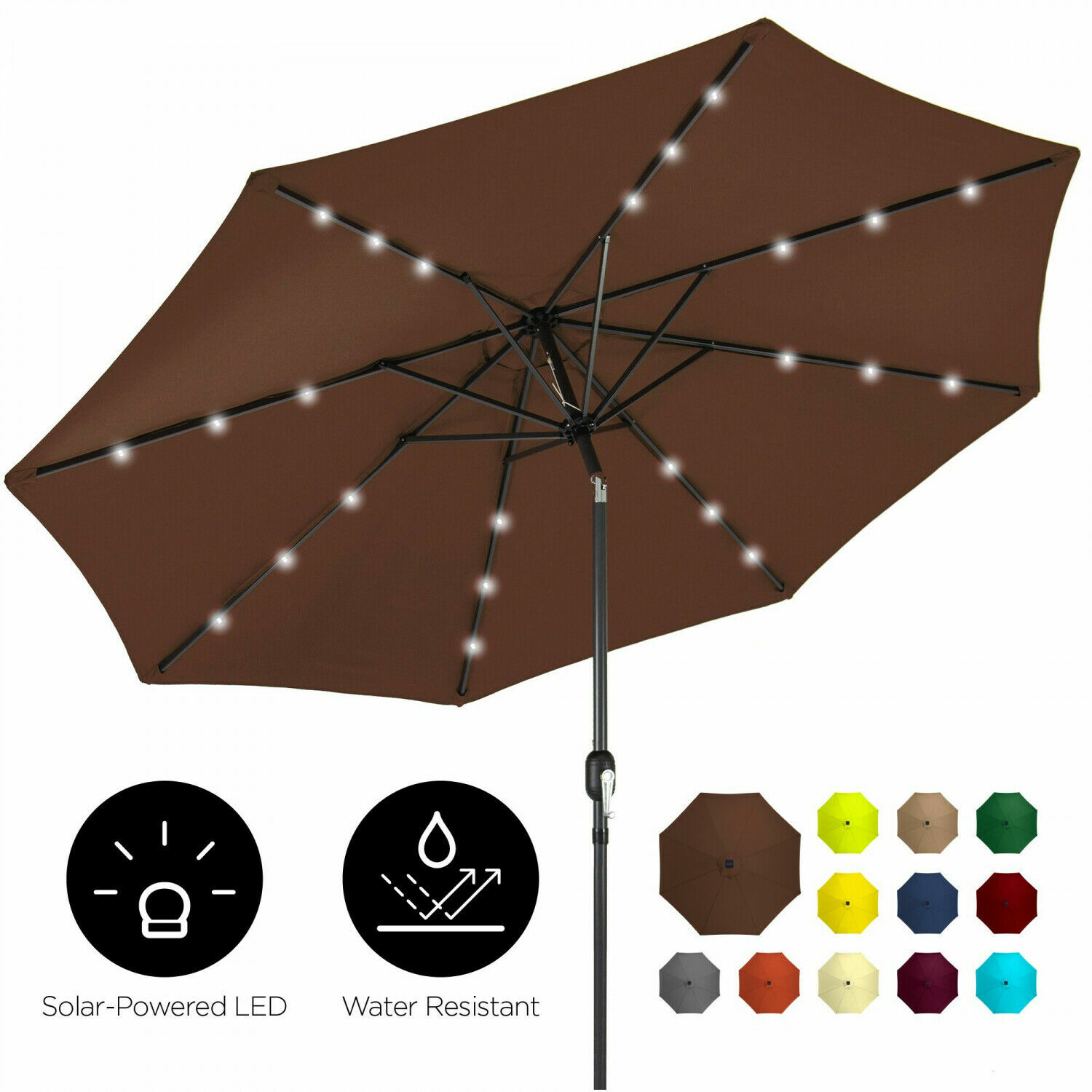 Large Patio Umbrella Outdoor Folding Sunbrella 10ft Deluxe Solar Led Lighted For Sale Online Ebay