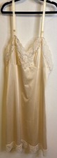 Vintage LORRAINE Nylon Full Slip Dress Nude Lace Hem Vneck Fairy Pixie Size 34
