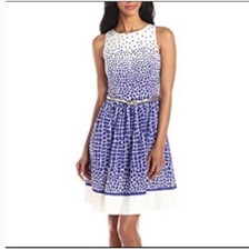 Eliza J. Women Blue White Fit & Flare Dress Size 10 Sleeveless Party Cocktail