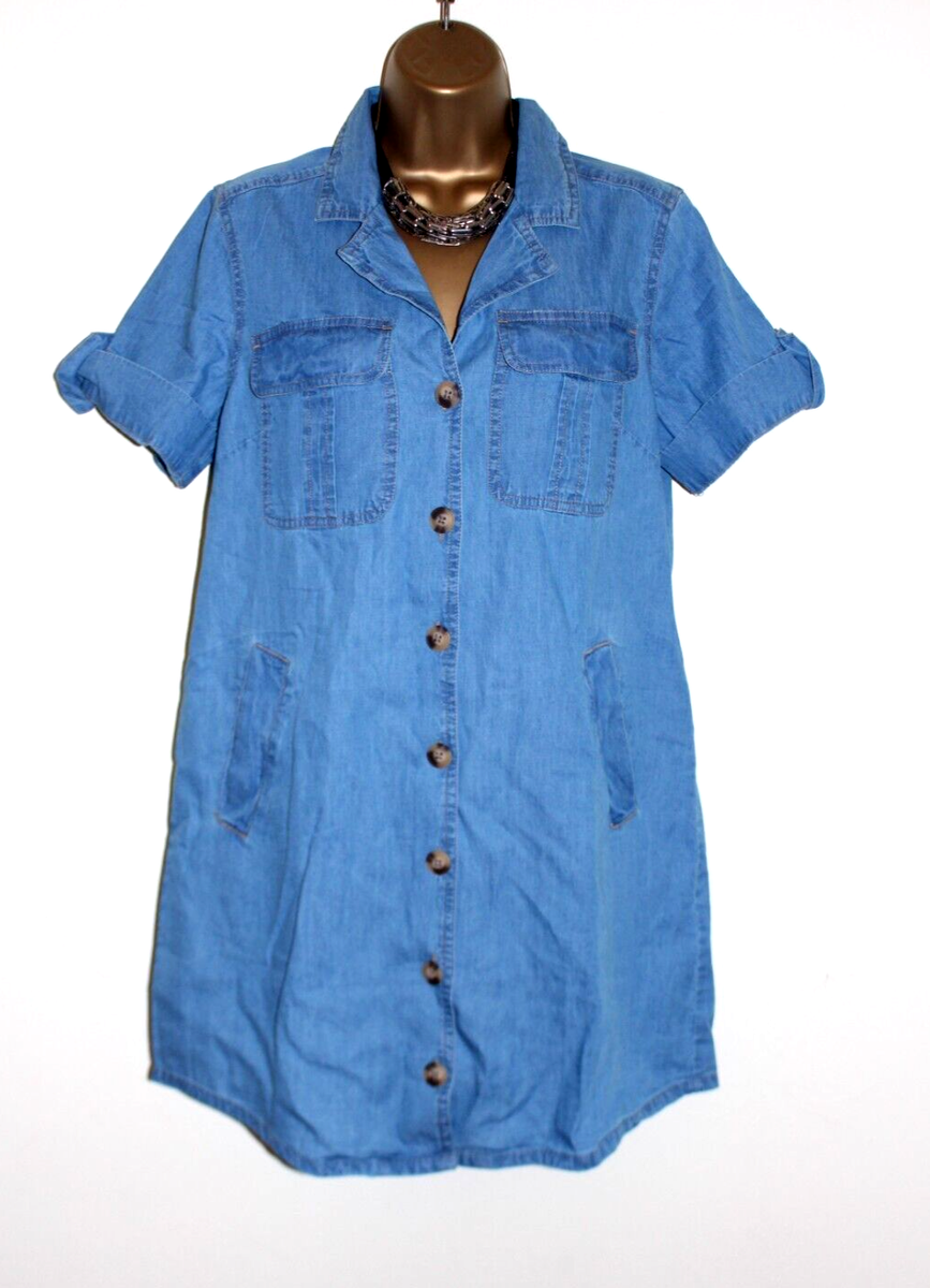 Lipsy Denim Shirt Dress 12 Blue Button Front Summer Short Sleeve 100%  Cotton | eBay UK