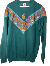Vintage Jerzees Pullover Sweatshirt Size XL Green Aztec Southwestern Long Sleeve
