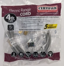 Certified Appliance Accessories Electric Range Stove Cord 3 Wire Plug 4 ft 40A