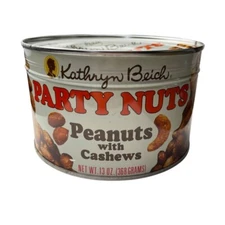 Vintage Kathryn Beich Party Nuts Peanuts Cashews Tin Sealed Key Wind Full NOS