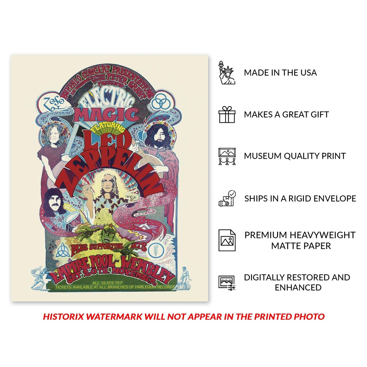 1971 Led Zeppelin United Kingdom Concert Tour Poster Matte Print