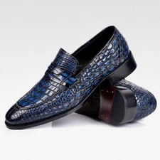 Handmade Leather Shoes Blue Crocodile Pattern Monk Strap Oxford Dress For Men